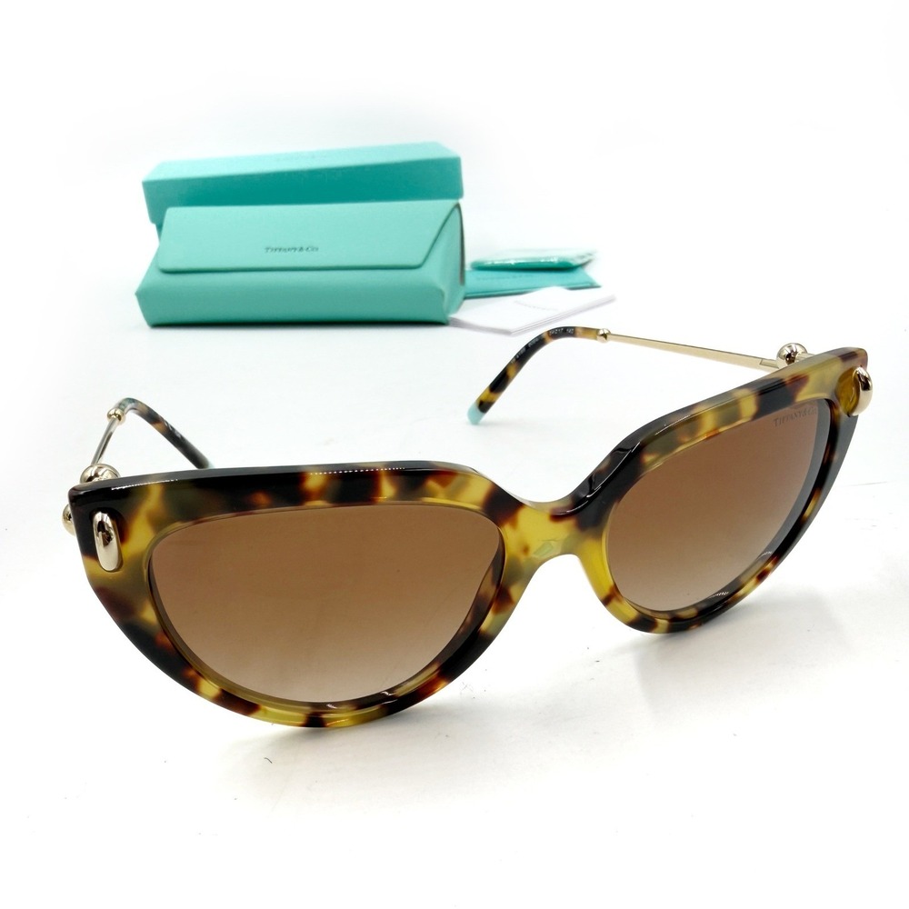Tiffany & Co Sunglasses Tortoise TF4195 Cat Eye Gold Hardware 54 mm